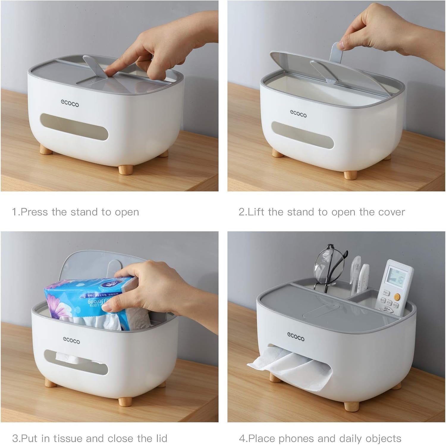 Ecoco Tissue Box With Multifunctional Storage